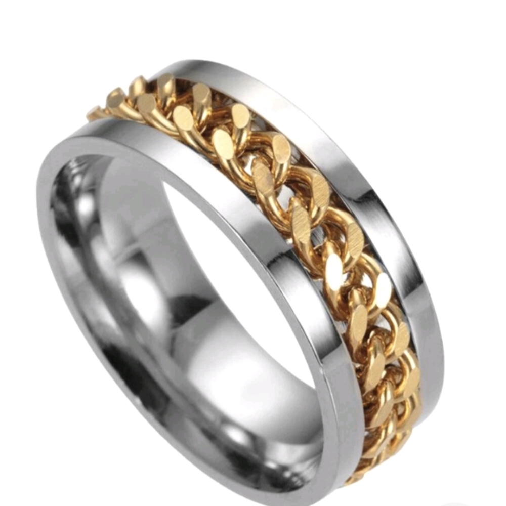 Stunning Gold Chain Stainless Steel Men's Wedding Band Rings Size 10 NWT